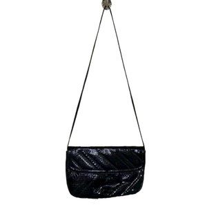 Varon Black Snakeskin Diagonal Stitching Vintage Cross Body Purse